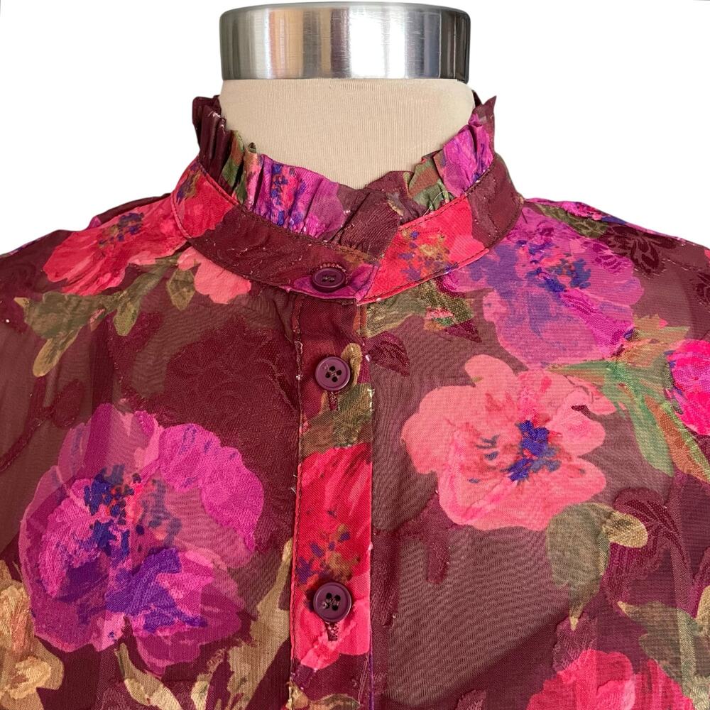 Flying Tomato Burgundy Floral Sheer Blouse with Cami SMALL‎ Victorian Romantic - Picture 4 of 12